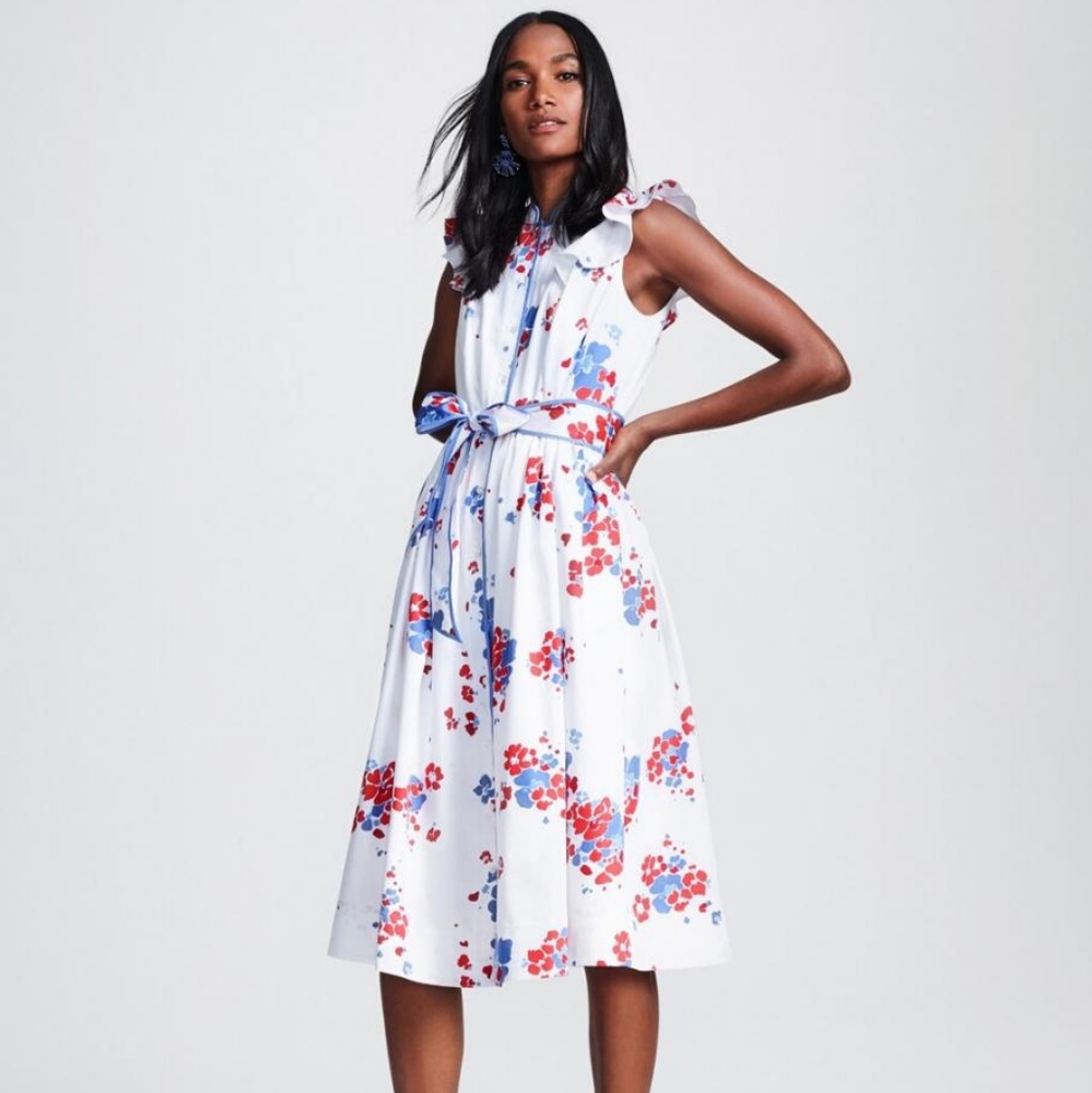 Brooks Brothers Floral-Print Supima® Cotton Sateen Flutter-Sleeve Shirt dress